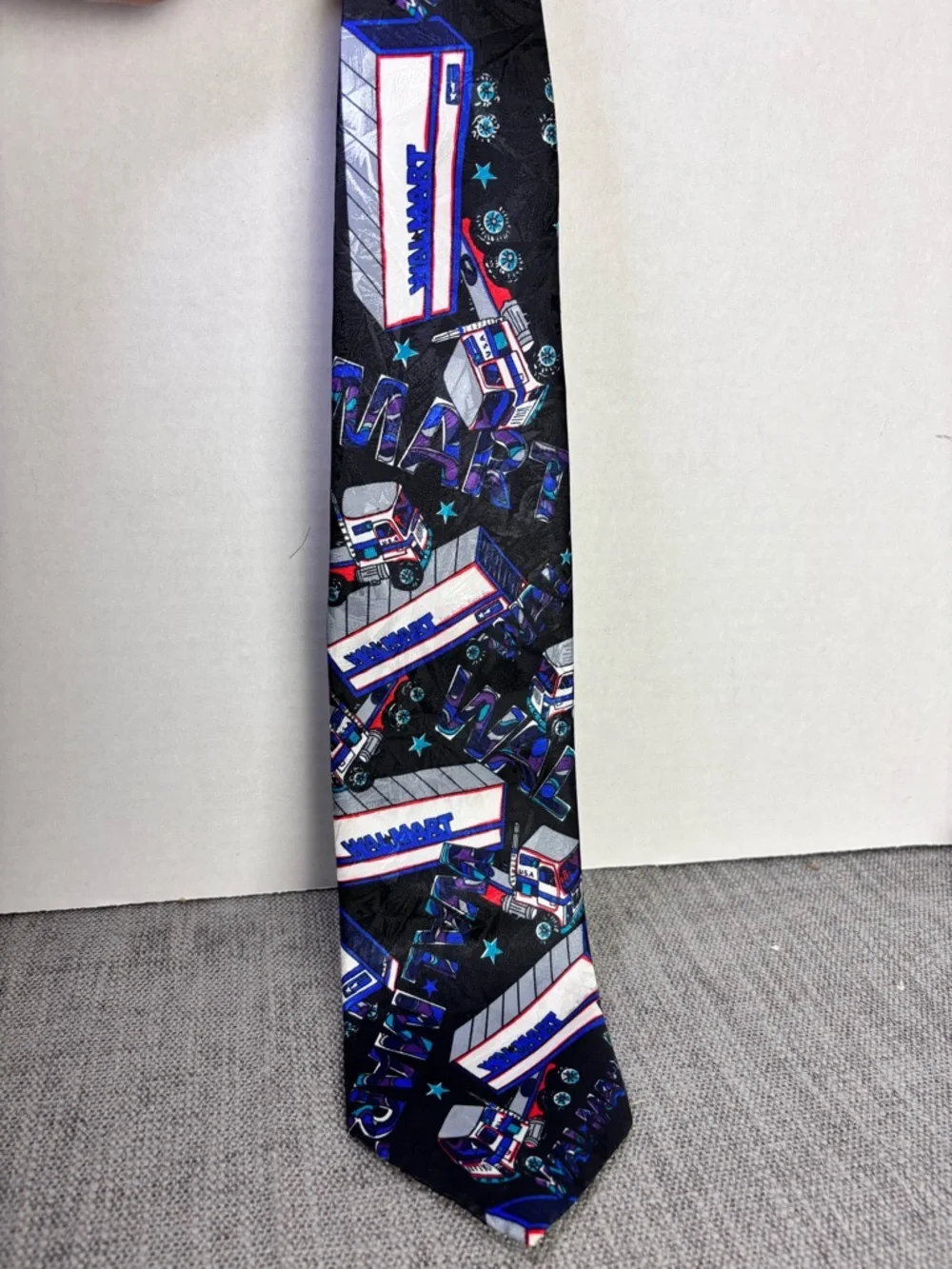 Walmart-Themed Black Novelty Tie with Truck Motif